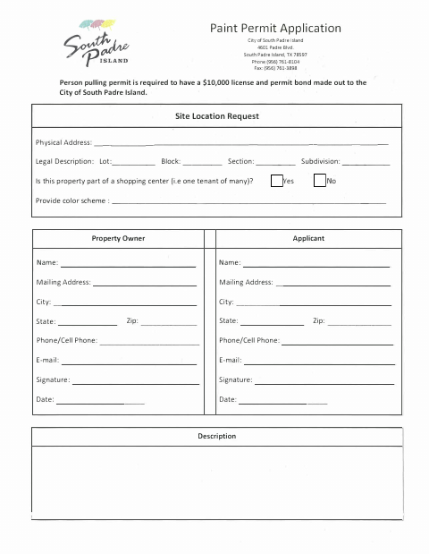 First page of the Paint Permit Application