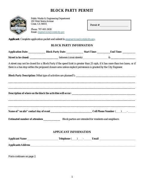 First page of the Block Party Permit Application Packet