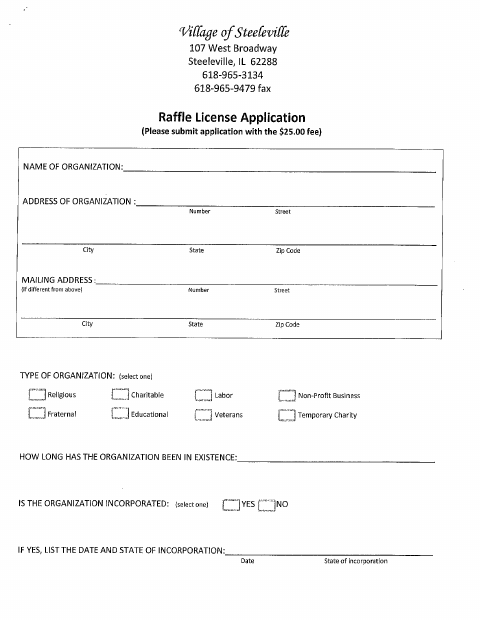 First page of the Raffle License Application and Report