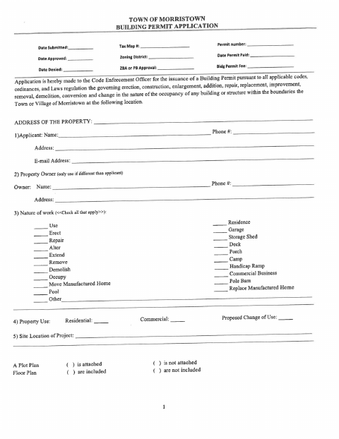 First page of the Building Permit Application