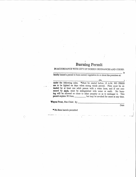 First page of the Burning Permit
