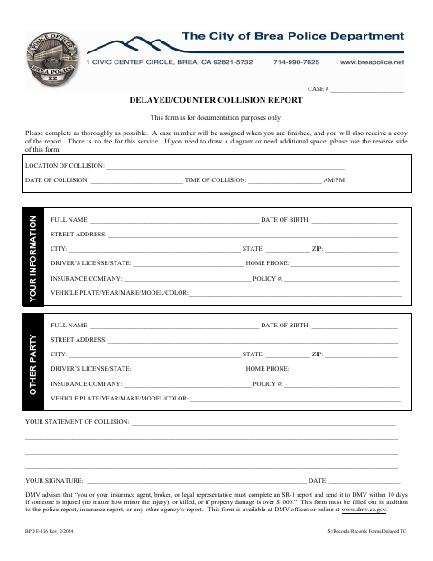 First page of the Delayed/Counter Collision Report