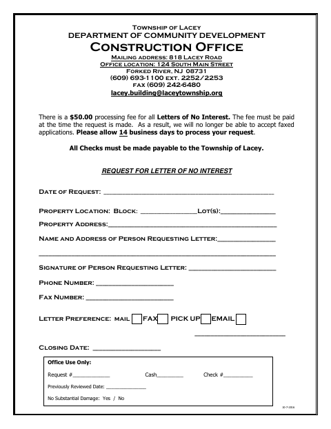 First page of the Request for Letter of No Interest