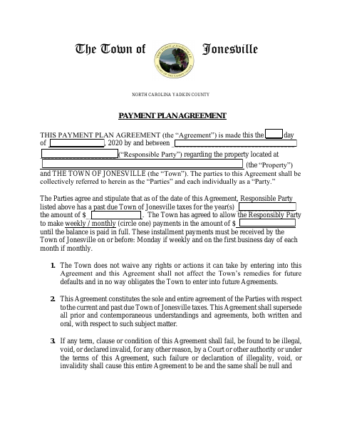 First page of the Payment Plan Agreement