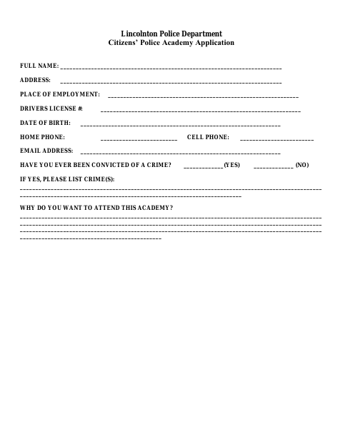 First page of the Citizens’ Police Academy Application