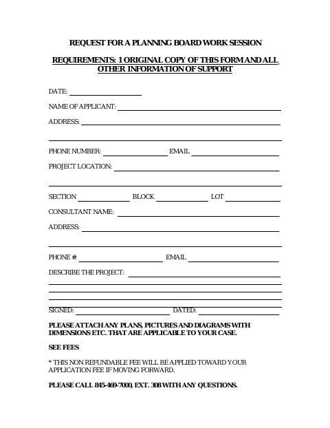 First page of the Application for Work Session