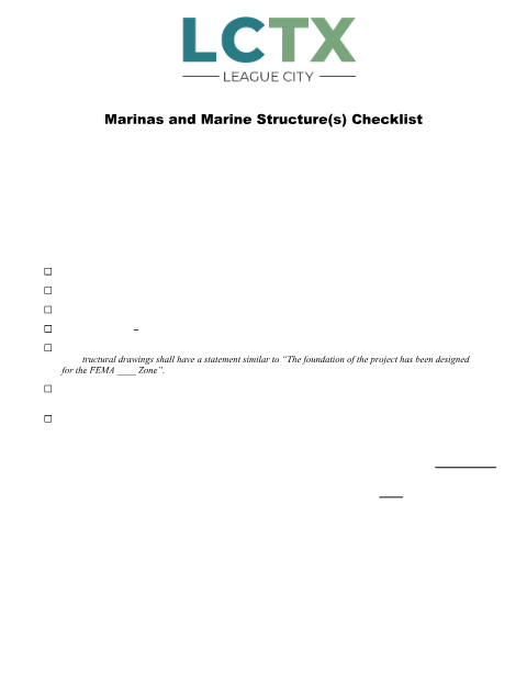 First page of the Marinas and Marine Structure Checklist