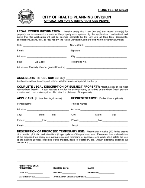First page of the Application For A Temporary Use Permit