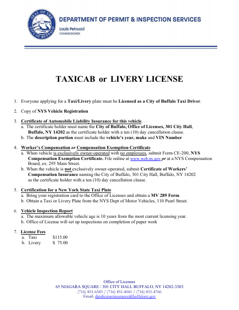 First page of the Taxi or Livery License Application