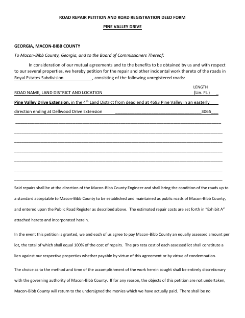 First page of the Road Repair Petition and Road Registration Deed Form