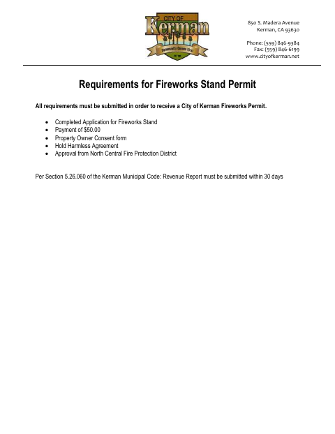 First page of the Application for Fireworks Stand