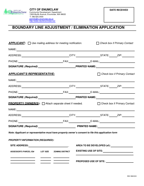 First page of the Boundary Line Adjustment / Elimination Application
