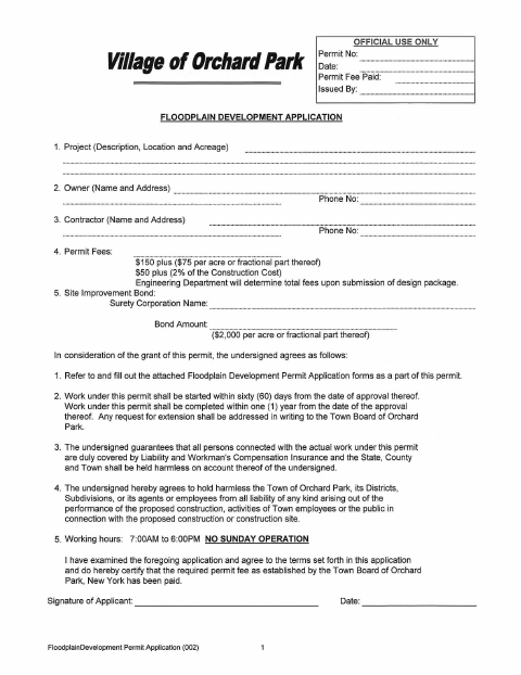 First page of the Floodplain Development Application