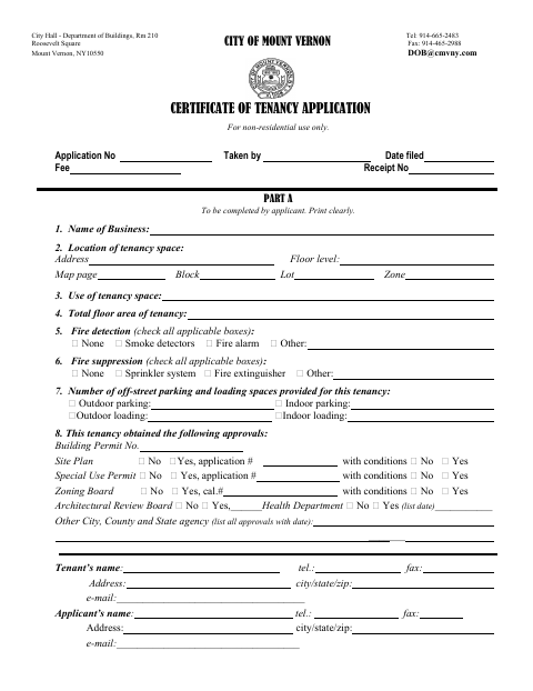 First page of the Certificate of Tenancy Application