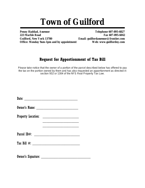 First page of the Request for Apportionment of Tax Bill