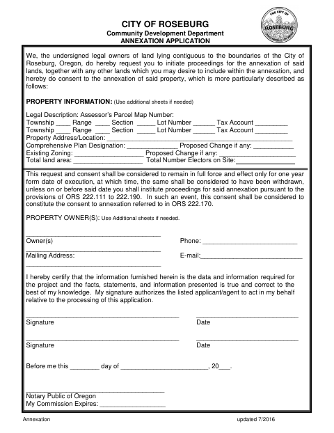 First page of the Annexation Application
