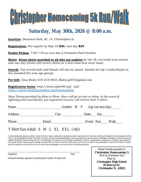 First page of the 5K Registration 2026