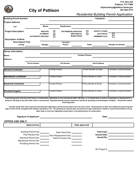 First page of the Residential Building Permit Application