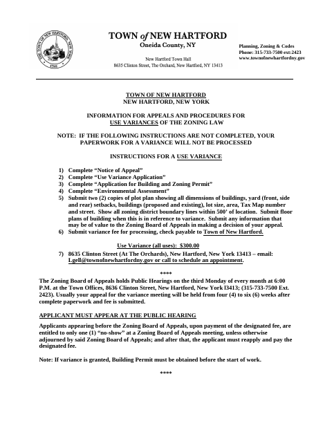 First page of the Use Variance Application