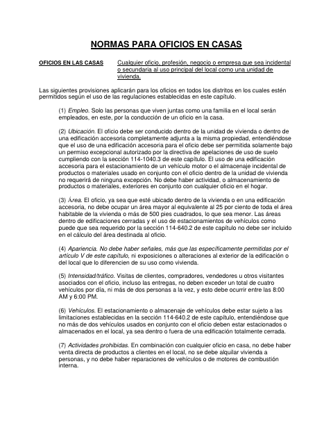 First page of the Home Occupation Rules