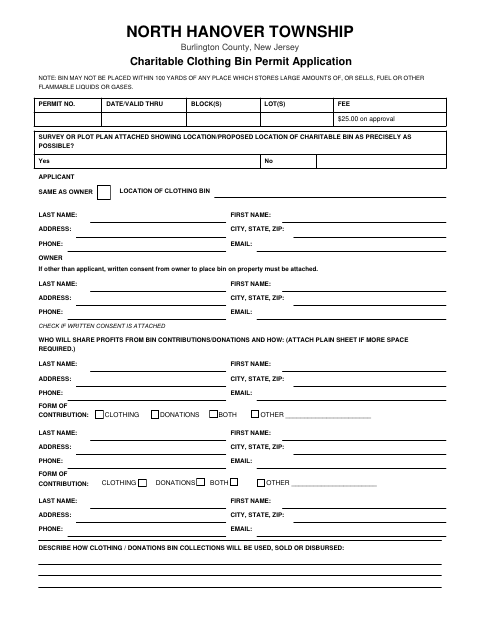 First page of the Charitable Clothing Bin Permit Application