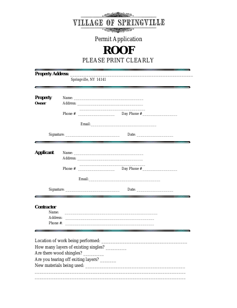 First page of the Roof Permit Application