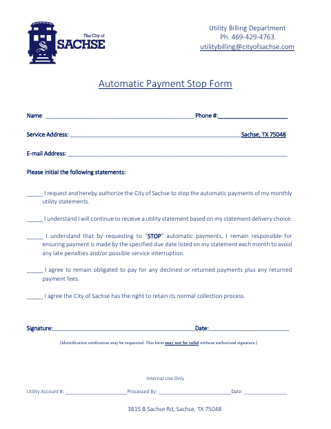 First page of the Automatic Payment Stop Form