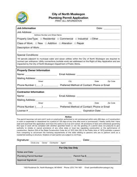 First page of the Plumbing Permit Application