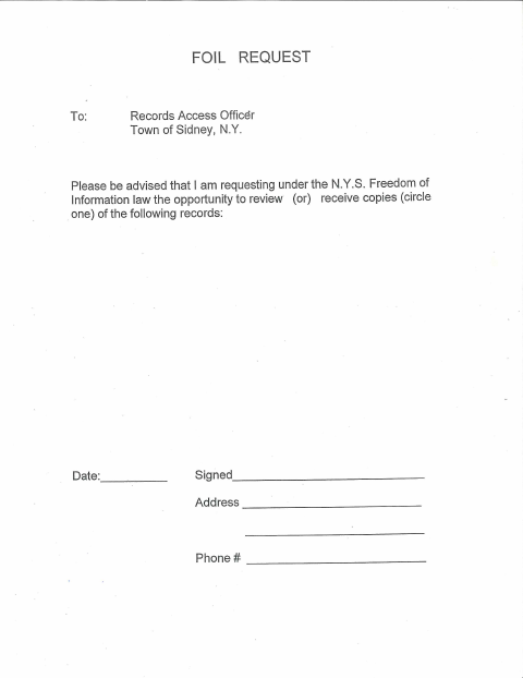 First page of the FOIL Request