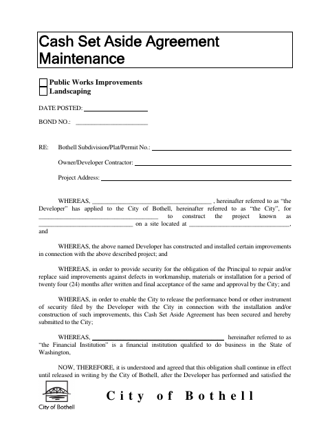 First page of the Cash Set Aside Agreement