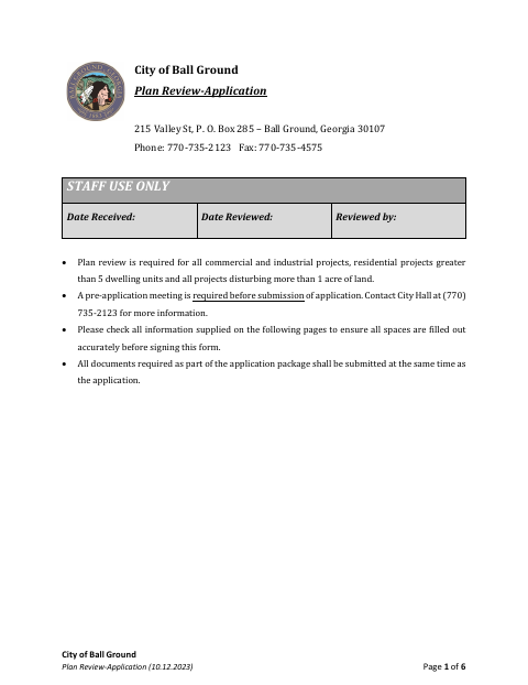 First page of the Plan Review Application