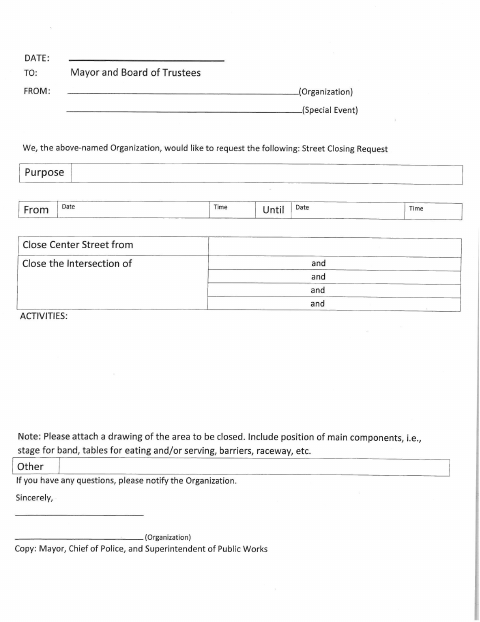 First page of the Road/Street Closure Request
