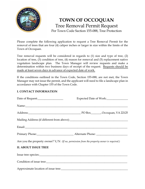 First page of the Tree Removal Permit Request