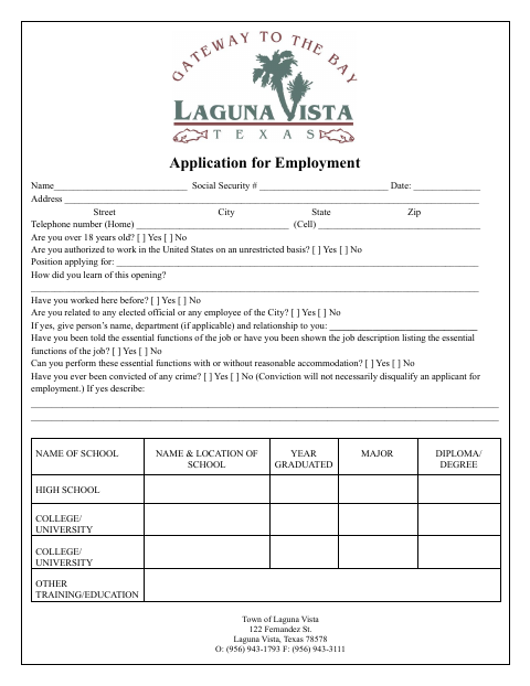First page of the Application for Employment