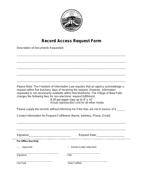 First page of the Record Access Request Form