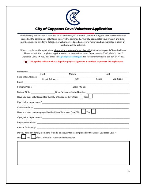 First page of the Volunteer Application
