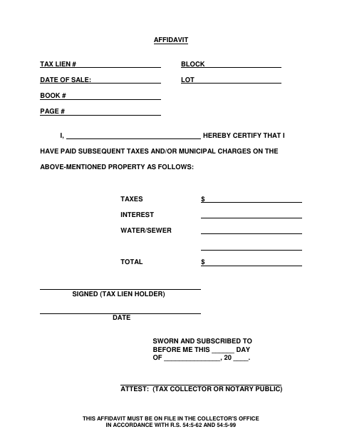 First page of the Tax Lien Subsequent Payment Affidavit