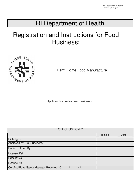 First page of the Farm Home Food Manufacture License Application