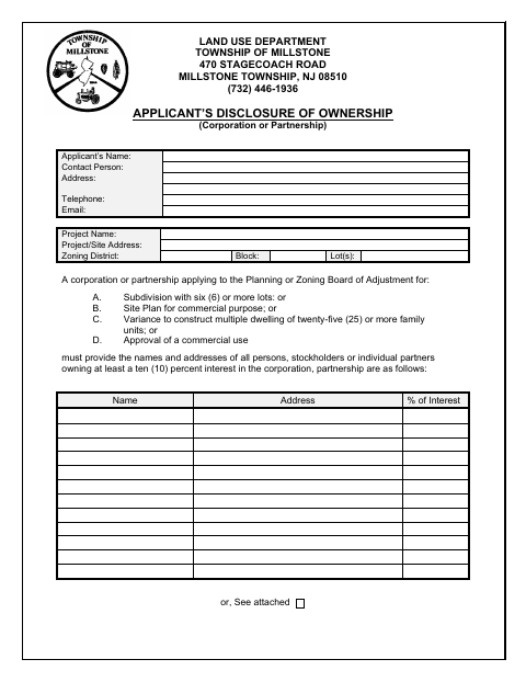 First page of the Applicant’s Disclosure of Ownership