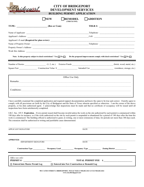 First page of the Building Permit Application