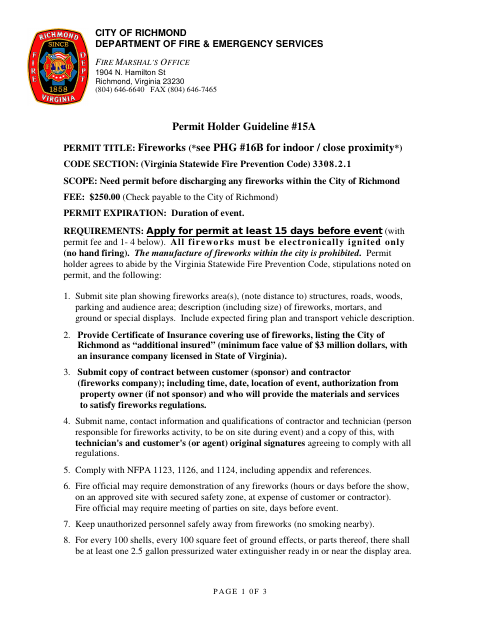 First page of the Fireworks Permit Holder Signature Page