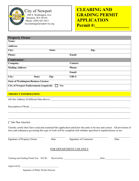 First page of the Clearing and Grading Permit Application