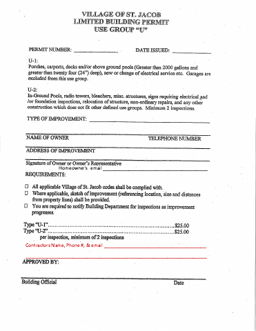 First page of the Building Permit - Use Group U