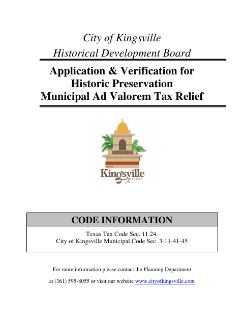 First page of the Historic Preservation Tax Relief Application and Verification