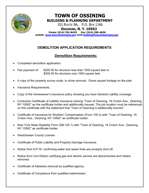 First page of the Building Demolition Application