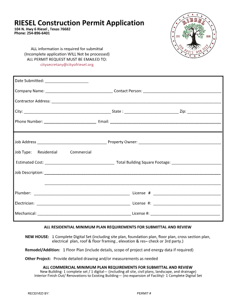 First page of the Residential Building Permit Application