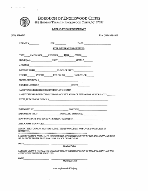 First page of the Application for Permit