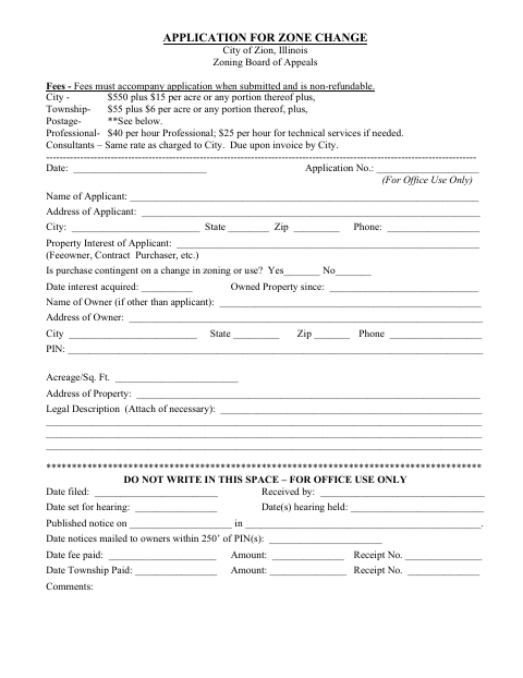 First page of the Application for Zone Change