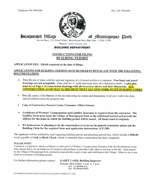 First page of the Building Permit Application