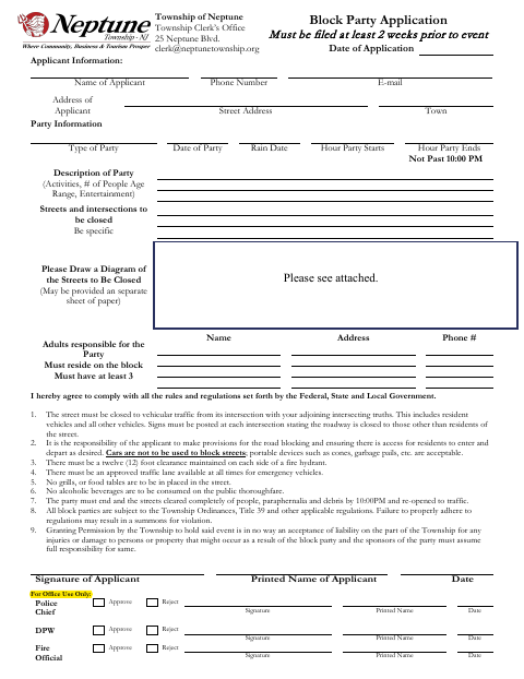 First page of the Block Party Application